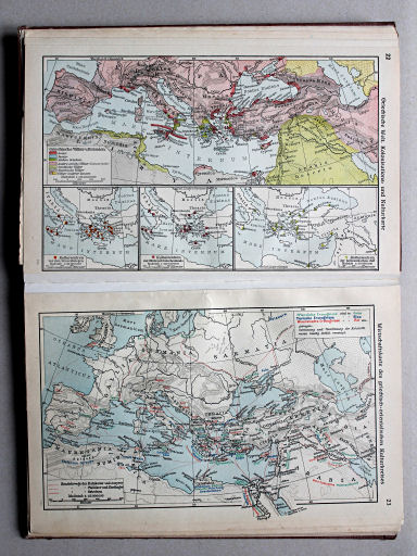 Putzgers Historischer Schul-Atlas, Große Ausgabe, 1934
22. Griechische Welt. Kolonisations- und Kulturkarte
23. Wirtschaftskarte des griechisch-orientalischen Kulturkreises