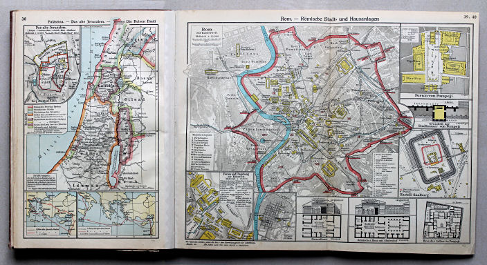Putzgers Historischer Schul-Atlas, Große Ausgabe, 1934
38. Palästina – Das alte Jerusalem – Die Reisen Pauli
39.40. Rom – Römische Stadt- und Hausanlagen