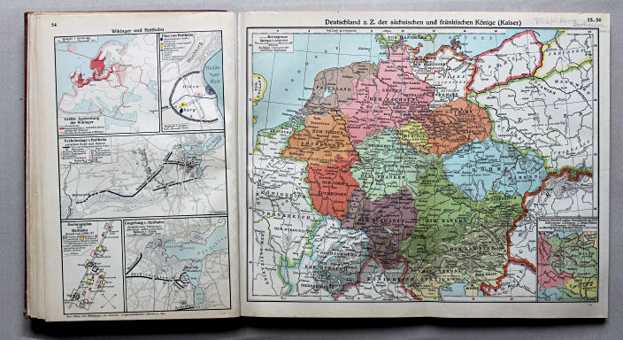 Putzgers Historischer Schul-Atlas, Große Ausgabe, 1934
54. Wikinger und Haithabu
55.56. Deutschland z. Z. der sächsischen und fränkischen Könige (Kaiser)