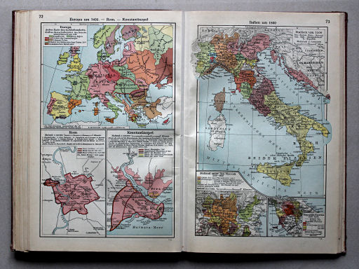 Putzgers Historischer Schul-Atlas, Große Ausgabe, 1934
72. Europa um 1400 – Rom – Konstantinopel
73. Italien um 1500