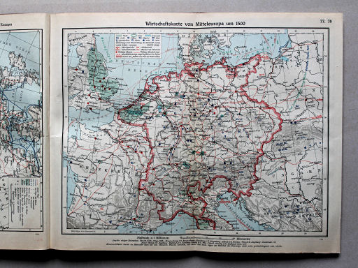 Putzgers Historischer Schul-Atlas, Große Ausgabe, 1934
77.78. Wirtschaftskarte von Mitteleuropa um 1500