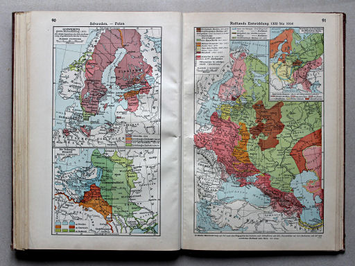 Putzgers Historischer Schul-Atlas, Große Ausgabe, 1934
90. Schweden – Polen
91. Rußlands Entwicklung 1300 bis 1914