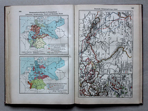 Putzgers Historischer Schul-Atlas, Große Ausgabe, 1934
106. Einigungsbestrebungen in Deutschland – Zollverein, Norddeutscher Bund und Deutsches Reich