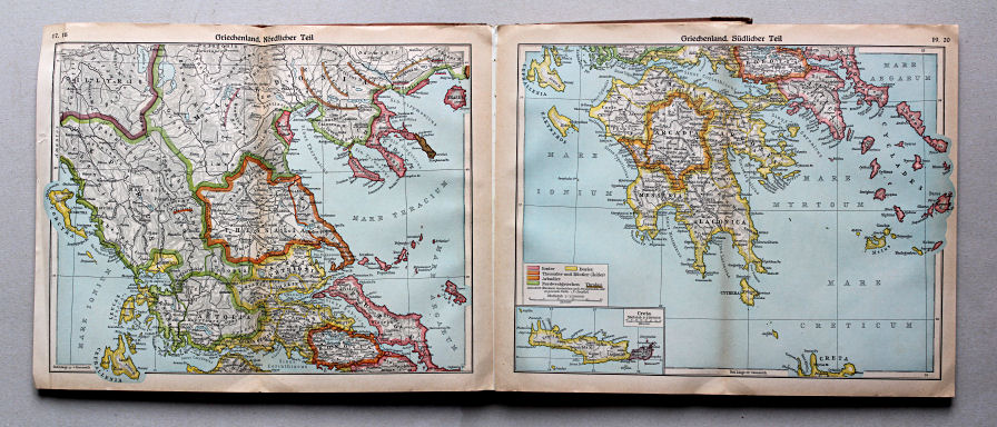 Putzgers Historischer Schul-Atlas, Große Ausgabe, 1937
17.18. Griechenland. Nördlicher Teil
19.20. Griechenland. Südlicher Teil