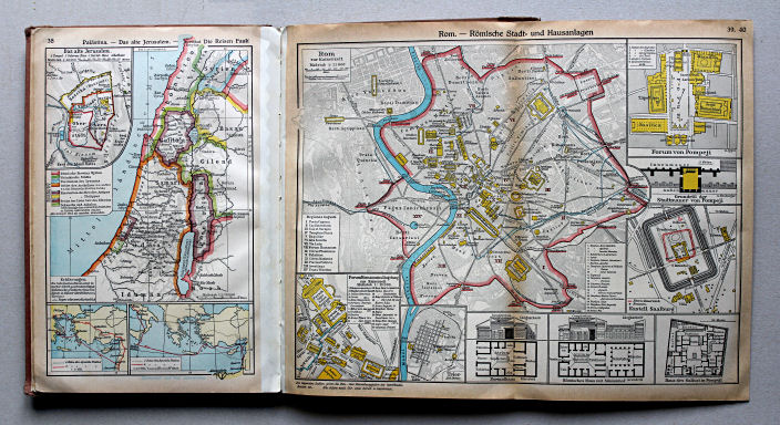 Putzgers Historischer Schul-Atlas, Große Ausgabe, 1937
38. Palästina – Das alte Jerusalem – Die Reisen Pauli
39.40. Rom – Römische Stadt- und Hausanlagen