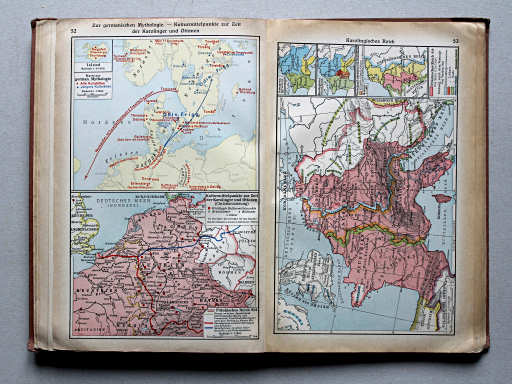 Putzgers Historischer Schul-Atlas, Große Ausgabe, 1937
52. Zur germanischen Mythologie – Kulturmittelpunkte zur Zeit der Karolinger und Ottonen