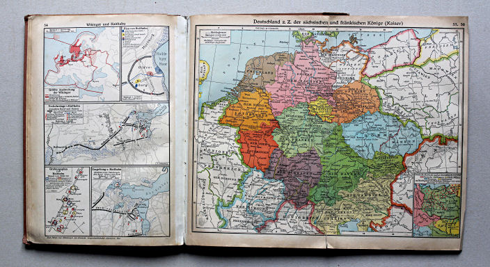 Putzgers Historischer Schul-Atlas, Große Ausgabe, 1937
54. Wikinger und Haithabu
55.56. Deutschland z. Z. der sächsischen und fränkischen Könige (Kaiser)