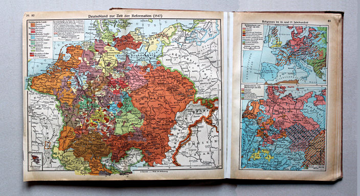Putzgers Historischer Schul-Atlas, Große Ausgabe, 1937
79.80. Deutschland zur Zeit der Reformation (1547)
81. Religionen im 16. und 17. Jahrhundert