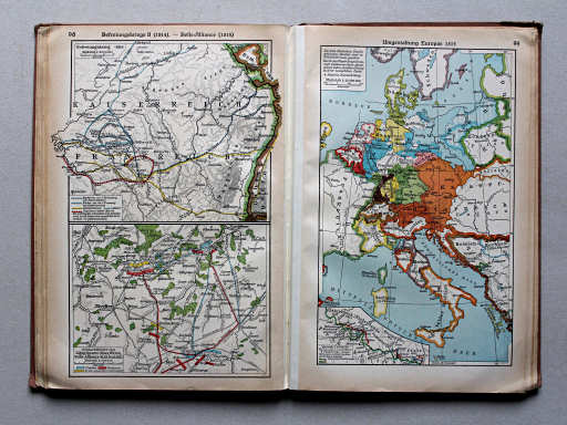 Putzgers Historischer Schul-Atlas, Große Ausgabe, 1937
98. Befreiungskrieg II (1814) – Belle-Alliance (1815)
99. Umgestaltung Europas 1815