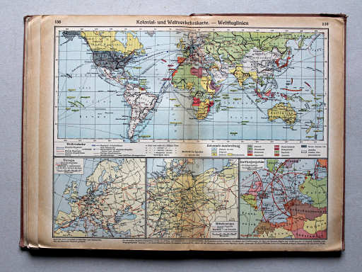 Putzgers Historischer Schul-Atlas, Große Ausgabe, 1937
138.139. Kolonial- und Weltverkehrskarte – Weltfluglinien