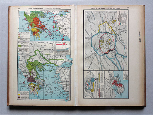 Putzgers Historischer Schul-Atlas, Große Ausgabe, 1942 (60.)
16. Zerfall Griechenlands, Leuktra – Makedonien