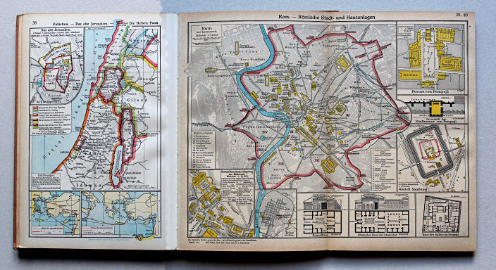 Putzgers Historischer Schul-Atlas, Große Ausgabe, 1942 (60.)
38. Palästina – Das alte Jerusalem – Die Reisen Pauli
39.40. Rom – Römische Stadt- und Hausanlagen