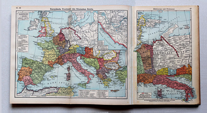 Putzgers Historischer Schul-Atlas, Große Ausgabe, 1942 (60.)
41.42. Europäische Provinzen des Römischen Reichs
43. Mitteleuropa nach Ptolemaeus