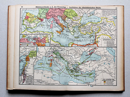 Putzgers Historischer Schul-Atlas, Große Ausgabe, 1942 (60.)
60.61. Mittelmeerländer z. Z. der Kreuzzüge – Aufblühen der oberitalienischen Städte
