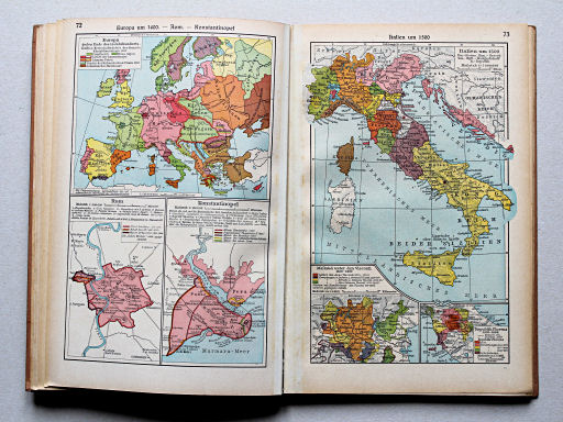Putzgers Historischer Schul-Atlas, Große Ausgabe, 1942 (60.)
72. Europa um 1400 – Rom – Konstantinopel
73. Italien um 1500