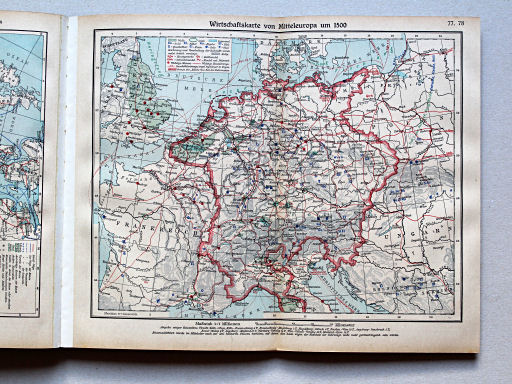 Putzgers Historischer Schul-Atlas, Große Ausgabe, 1942 (60.)
77.78. Wirtschaftskarte von Mitteleuropa um 1500