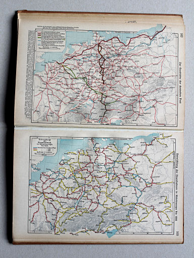 Putzgers Historischer Schul-Atlas, Große Ausgabe, 1942 (60.)
102. Zur Geschichte der deutschen Post
103. Entwicklung der Eisenbahnen in Mitteleuropa bis 1866