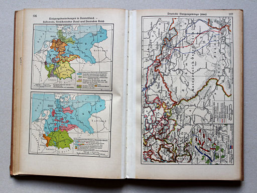 Putzgers Historischer Schul-Atlas, Große Ausgabe, 1942 (60.)
106. Einigungsbestrebungen in Deutschland – Zollverein, Norddeutscher Bund und Deutsches Reich