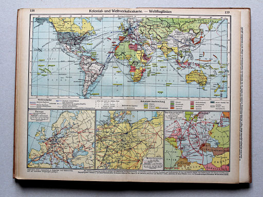 Putzgers Historischer Schul-Atlas, Große Ausgabe, 1942 (60.)
138.139. Kolonial- und Weltverkehrskarte – Weltfluglinien