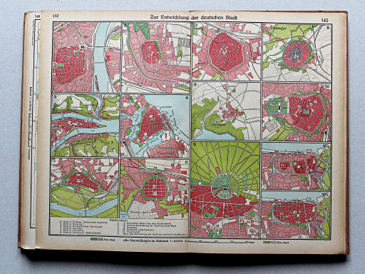 Putzgers Historischer Schul-Atlas, Große Ausgabe, 1942 (60.)
142.143. Zur Entwicklung der deutschen Stadt