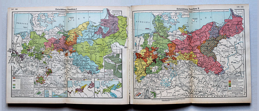 Putzgers Historischer Schul-Atlas, Große Ausgabe, 1942 (60.)
147.148. Entwicklung Preußens I
149.150. Entwicklung Preußens II