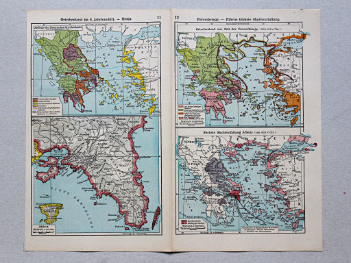 Geschichtskarten aus dem 'Putzger', 1949
11. Griechenland im 8. Jahrhundert – Attica
12. Perserkriege – Athens höchste Machtentfaltung