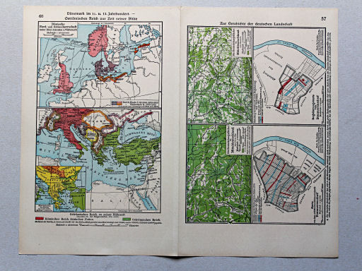 Geschichtskarten aus dem 'Putzger', 1949
60. Dänemark im 11. und 13. Jahrhundert – Oströmisches Reich zur Zeit seiner Blüte