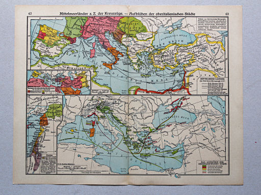 Geschichtskarten aus dem 'Putzger', 1949
62.63. Mittelmeerländer z. Z. der Kreuzzüge – Aufblühen der oberitalienischen Städte