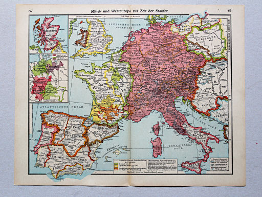 Geschichtskarten aus dem 'Putzger', 1949
66.67. Mittel- und Westeuropa zur Zeit der Staufer
