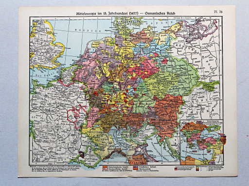 Geschichtskarten aus dem 'Putzger', 1949
77.78. Mitteleuropa im 15. Jahrhundert (1477) – Osmanisches Reich