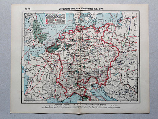 Geschichtskarten aus dem 'Putzger', 1949
79.80. Wirtschaftskarte von Mitteleuropa um 1500