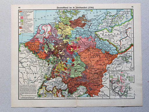 Geschichtskarten aus dem 'Putzger', 1949
90.91. Deutschland im 18. Jahrhundert (1786)