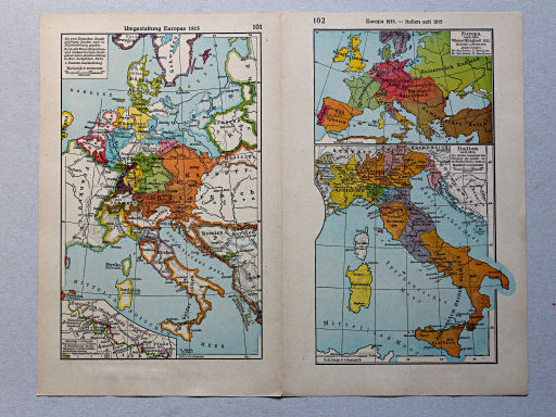 Geschichtskarten aus dem 'Putzger', 1949
101. Umgestaltung Europas 1815
102. Europa 1815 – Italien seit 1815