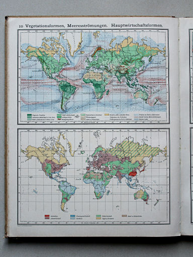 Scobel Handelsatlas, 1902
10. Vegetationsformen, Meeresströmungen. Hauptwirtschaftsformen