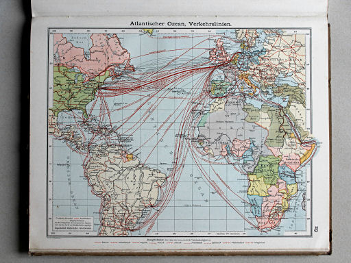 Scobel Handelsatlas, 1902
29. Atlantischer Ozean, Verkehrslinien