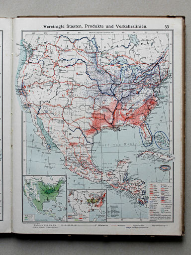 Scobel Handelsatlas, 1902
33. Vereinigte Staaten, Produkte und Verkehrslinien