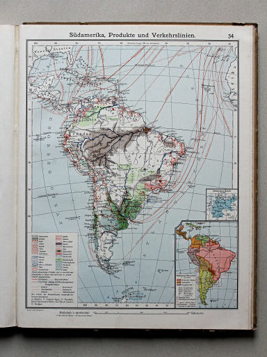 Scobel Handelsatlas, 1902
34. Südamerika, Produkte und Verkehrslinien