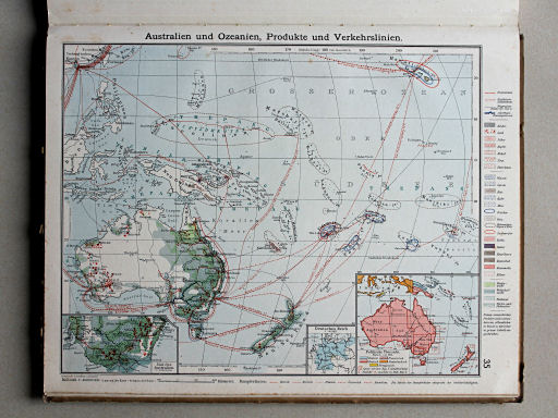Scobel Handelsatlas, 1902
35. Australien und Ozeanien, Produkte und Verkehrslinien