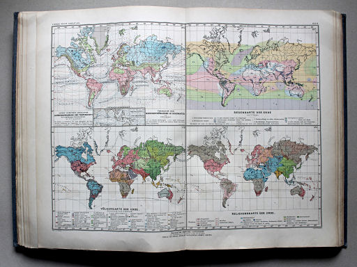 Debes' Neuer Handatlas, 1913
6-9. [Klima- und Völkerkarten der Erde]