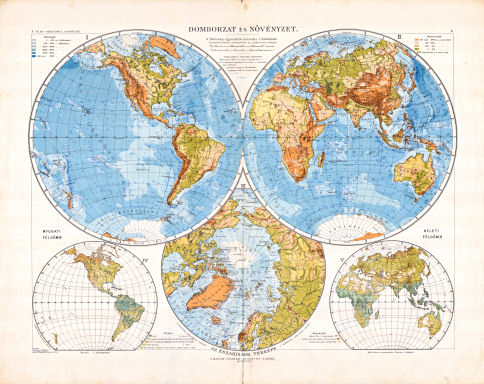 Téleki-Kogutowicz: Világatlasz, 1912-1914
1-2. Domborzat és növényzet