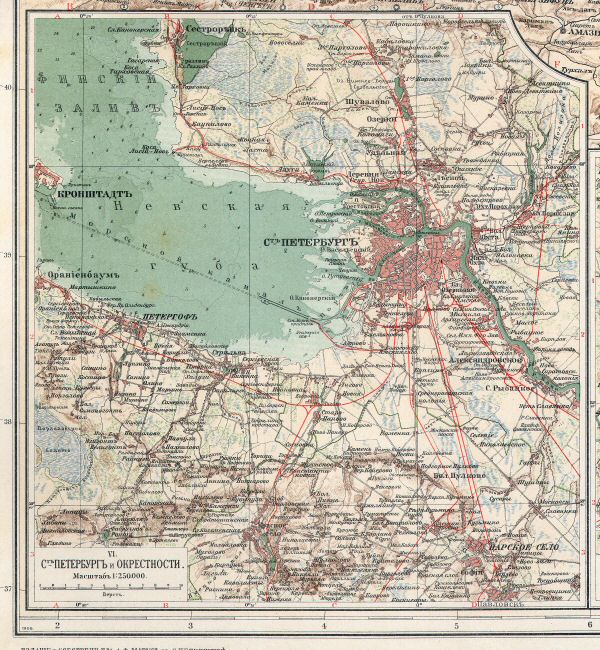 Атласъ Маркса / Atlas Marksa 1910
28.VI С.-Петербургъ и окрестности
St. Petersburg en omgeving / St. Petersburg and environs