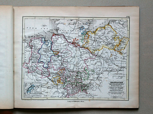 E. Wagner's Atlas der Geheele Aarde, ca. 1850
9. Hannover, Mecklenburg, Oldenburg, Braunschweig, Lippe'sche Länder und die freien Städte Hamburg, Lübeck und Bremen