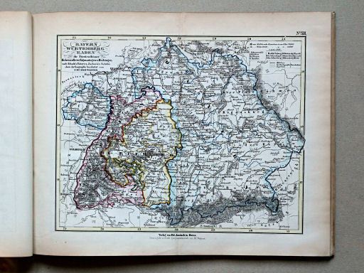E. Wagner's Atlas der Geheele Aarde, ca. 1850
12. Bayern, Würtemberg, Baden, die Fürstenthümer Hohenzollern Sigmaringen u. Hechingen